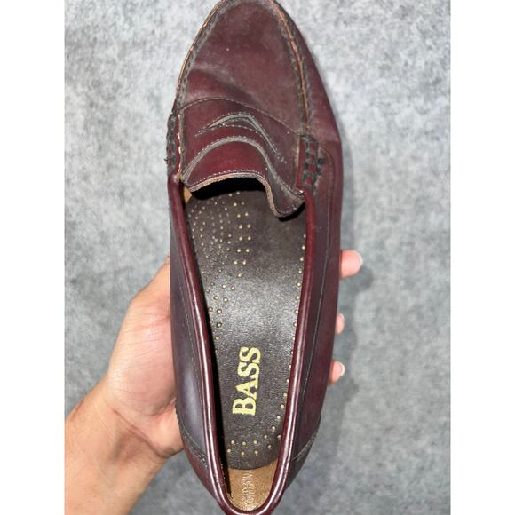 Bass Penny Loafers Shoes Mens Burgundy Red Leather Slip On Comfort Casual